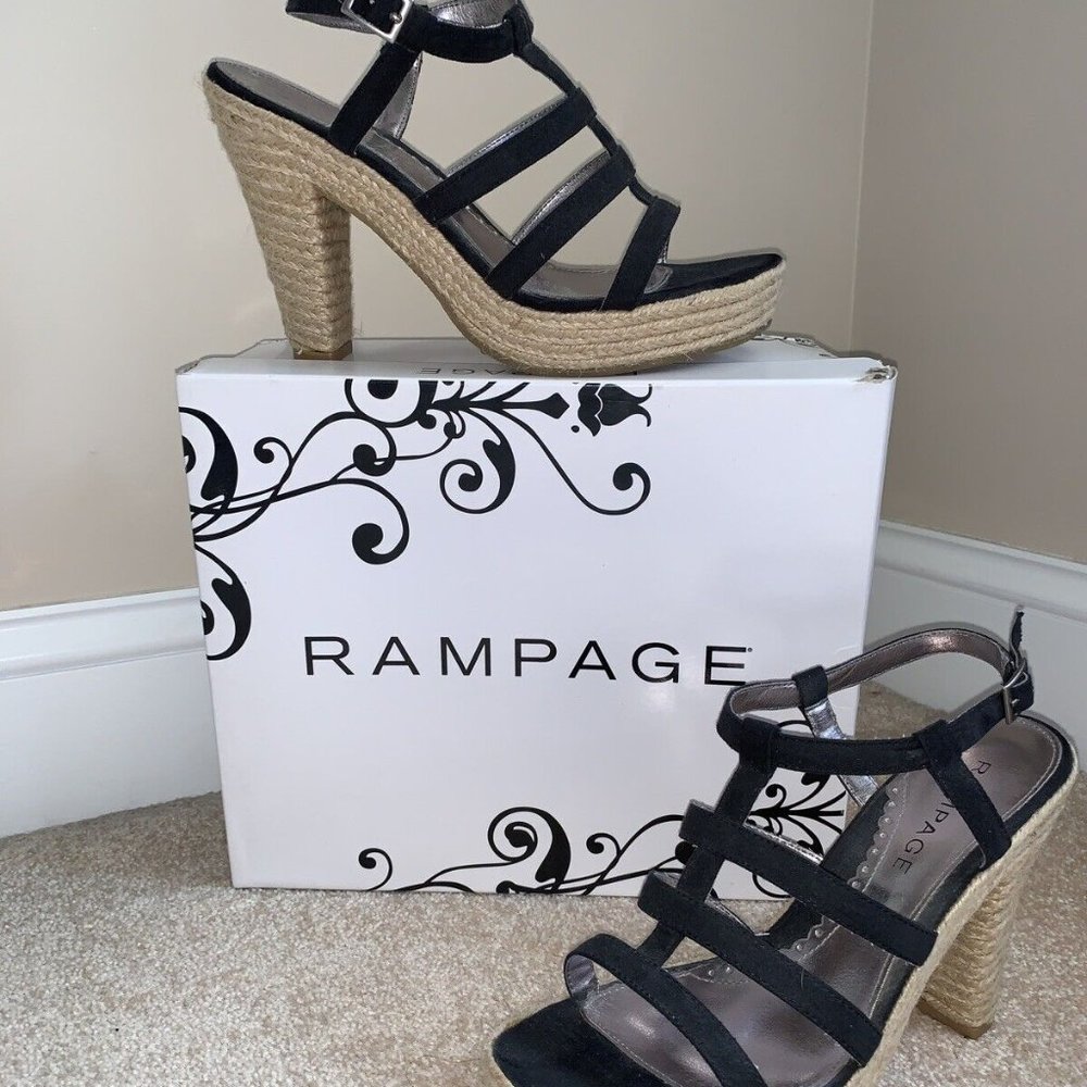 SANDALS HEELS - Rampage - Keeley -Black - Faux Suede - Dress/Casual - 9.5M - Box
